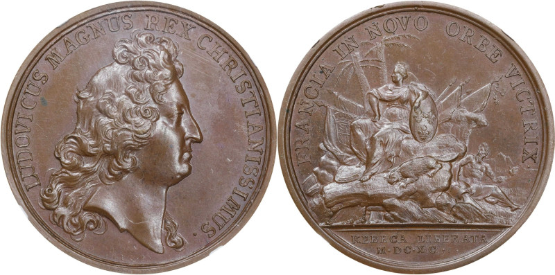 1690 Quebec Preserved Medal. Betts-71. Bronze. MS-64 BN (NGC).
41.0 mm. 524.6 g...