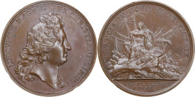 1690 Quebec Preserved Medal. Betts-71. Bronze. MS-64 BN (NGC).
41.0 mm. 524.6 grains. Plain edge. Beautiful chocolate brown with frosty luster on bot...