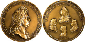 "1693" (early 20th century) French Royal Family Medal. Betts-75. Bronze. Mint State.
75 mm. 2770.6 grains. Edge marked (cornucopia) BRONZE at the Par...