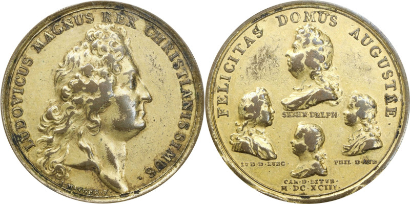 1693 Louis XIV Felicitas Domus Augustae Medal. Betts-75B. Gilt Copper. EF-40 (PC...