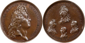 1686 French Royal Family Medal. Betts-76. Bronze. MS-65 BN (PCGS).
41 mm. 447.5 grains. Plain edge. Obverse A / Reverse C. The first of a series of B...