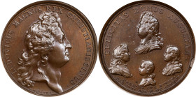 1686 French Royal Family Medal. Betts-76. Bronze. MS-64 BN (PCGS).
41.4 mm. 562.8 grains. Plain edge. Obverse A / Reverse C. Another example of this ...