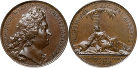 1697 Cartagena Captured Medal. Betts-83. Bronze. MS-64 BN (PCGS).
41 mm. 486.1 grains. Plain edge. A beautiful medal, with lustrous chocolate brown s...