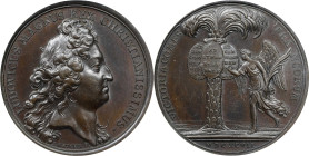 1697 French Victories Against Spain (Cartagena Captured) Medal. Betts-85. Bronze. MS-63 BN (PCGS).
41.0 mm. 529.3 grains. Plain edge. This piece is b...