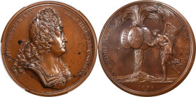 1697 French Victories Against Spain (Cartagena Captured) Medal. Betts-86B. Bronze. MS-63 BN (PCGS).
69.9 mm. 2141.6 grains. Plain edge. Obverse signe...