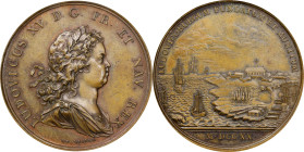 "1720" (1860-1879) Founding of Louisbourg Medal. Betts-143. Bronze. MS-63 BN (PCGS).
41.5 mm. 499.9 grains. Edge marked (bee) and BRONZE at the Paris...
