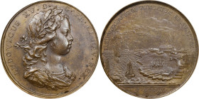 1720 Founding of Louisbourg Medal. Betts-144. Bronze. MS-62 BN (PCGS).
41.3 mm. 406.5 grains. Plain edge. Deep honey-tan with darker mottling across ...