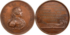 1733 Compagnie des Indes Medal. Betts-168. Copper. MS-62 BN (PCGS).
59.0 mm. 1567.6 grains. Plain edge. Another example of this very scarce medal. Me...
