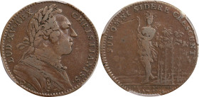 1751 Franco-American Jeton. Standing Indian, No Alligator. Betts-385, Breton-510. Copper. VF-20 (PCGS).
28.5 mm. 109.4 grains. Coin turn. Plain edge....
