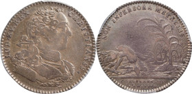 1754 Franco-American Jeton. Beavers Building A Dam. Betts-389, Breton-514. Silver. VF-20 (PCGS).
28.9 mm. 94.6 grains. Coin turn. Reeded edge. A love...