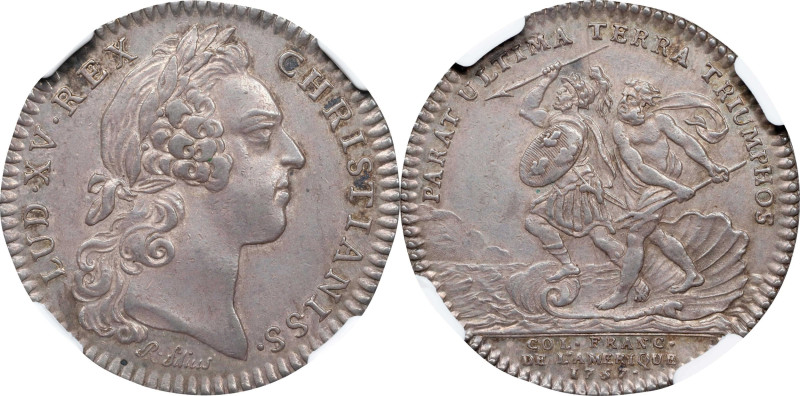 1757 Franco-American Jeton. Mars and Neptune. Betts-394, Breton-518. Silver. AU-...