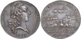 1758 Oswego Captured Medal. Betts-415. Silver. AU-53 (PCGS).
30.8 mm. 175.3 grains. Reeded edge. A really superb example of this classic variety, one...