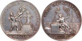 1762 Peace of Europe Medal. Betts-442. Silver. AU-58 (PCGS).
45 mm. 411.0 grains. Reflective and lustrous, with abundant golden toning over otherwise...