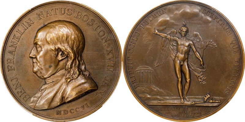 "1784" (post-1880) Benjamin Franklin Winged Genius Medal. Paris Mint Restrike. B...