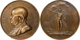 "1784" (post-1880) Benjamin Franklin Winged Genius Medal. Paris Mint Restrike. Betts-619, Greenslet GM-35, Adams-Bentley 14. Bronze. Specimen-64 BN (P...