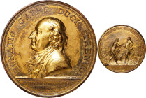 1777 Horatio Gates at Saratoga Medal. Philadelphia Mint. Betts-557, Julian MI-2, Adams-Bentley 4. Bronze, Gilt. MS-61 (PCGS).
55.7 mm. 1254.2 grains....