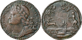 Undated (ca. 1727-1760) George II Indian Trade Medal. Betts-167, Jamieson, figure 5. Brass or Copper. Very Fine.
24.5 mm. 70.8 grains. An impressivel...