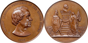 1865 Andrew Johnson Indian Peace Medal. Bronze. First Size. Julian IP-40, Prucha-52, Musante GW-770, Baker-173X, var. (unlisted in this metallic compo...