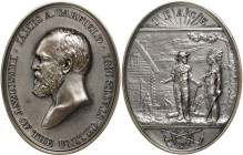 "1881" (ca. 1950) James A. Garfield Indian Peace Medal. Silver. Oval. Failor-Hayden 629, Julian IP-44 (for type), Prucha-55 (for type). Choice Mint St...