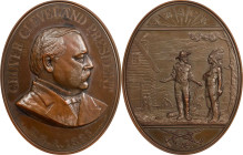 1885 Grover Cleveland Indian Peace Medal. Copper, Bronzed. Oval. Julian IP-46, Prucha-57. MS-64 BN (NGC).
59.3 mm x 75.4 mm, oval. Just a faint trace...