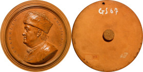 1777 B. Franklin Américain Portrait Medallion. Fur Cap without Spectacles. By Émile Balon, after Jean Baptiste Nini. Margolis-10, Baiardi-Sibille 94, ...