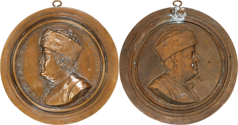"1777" (19th century) B. Franklin Américain Portrait Medallion. Fur Cap without ...
