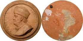 "1777" (19th century?) B. Franklin Américain Portrait Medallion. Fur Cap without Spectacles. After Jean-Baptiste Nini. Type of Margolis-17. Terracotta...