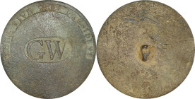 ca. 1789 Washington Inaugural Button. GW in oval. Cobb-5a, Albert WI-11A, DeWitt-GW 1789-7, Baker-1016. Brass. Very Fine, Environmental Damage.
33.2 ...