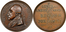 1790 Manly Medal. Original Dies. Musante GW-10, Baker-61B. Brass. MS-62 BN (PCGS).
48.5 mm. 670.2 grains. Deep mahogany brown on the obverse with sli...