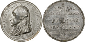 1790 Manly Medal. Original Dies. J. MANLY & c. Removed. Musante GW-10, Baker-61A. White Metal. AU-58 (PCGS).
48.1 mm. 494.3 grains. Handsome lightly ...