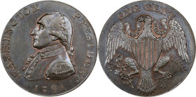 1791 Washington Large Eagle Cent. Musante GW-15, Baker-15, W-10616. Copper. Lettered Edge. MS-64 BN (PCGS).
29.5 mm. 191.5 grains. Attractive rose, b...