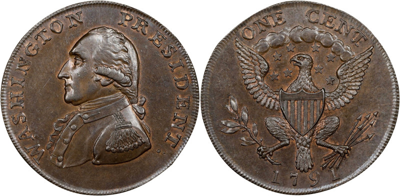 1791 Washington Small Eagle Cent. Musante GW-17, Baker-16, W-10630. Copper. UNIT...