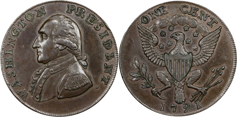 1791 Washington Small Eagle Cent. Musante GW-17, Baker-16, W-10630. Copper. UNIT...
