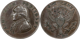 1791 Washington Small Eagle Cent. Musante GW-17, Baker-16, W-10630. Copper. UNITED STATES Edge. AU-58 (PCGS).
29.9 mm. 196.1 grains. Glossy dark brow...