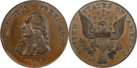 "1792" (ca. 1860) Idler Copy of the Getz "Half Dollar." By Robert Lovett, Jr. Musante GW-27, Baker-25M. Copper. MS-63 BN (PCGS).
33.9 mm. 213.6 grain...