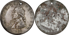 1797 George Washington General Grand Master Medal. Musante GW-29, Baker-288D, var. Uniface in Old Sheffield Plate. Engrailed Edge. AU-53 (PCGS).
36.2...
