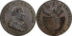 1795 Washington Liberty and Security Halfpenny. Musante GW-48, Baker-31, W-11015. Copper. LONDON Edge. AU-50 (PCGS).
29.3 mm. 137.9 grains. Glossy ol...