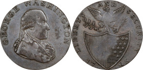 1795 Washington Liberty and Security Halfpenny. Musante GW-48, Baker-31C, W-11000. Copper. Plain Edge. AU-53 (PCGS).
27.1 mm. 115.7 grains. Deep brow...