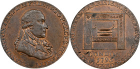 1795 Washington Grate Halfpenny. Musante GW-49, Baker-29B, W-10955. Large Buttons. Copper. Diagonally Reeded Edge. MS-64 RB (PCGS).
28.0 mm. 135.4 gr...