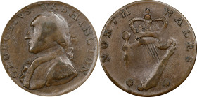 Undated (1795) Washington North Wales Halfpenny. Musante GW-51, Baker-34, W-11150. Two Stars. Copper. Plain Edge. AU-53 (PCGS).
26.8 mm. 92.4 grains....