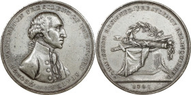 "1797" (ca. 1816) Halliday Medal. Musante GW-57, Baker-70. White Metal. Plain Rims. AU-50 (PCGS).
53.9 mm. 804.3 grains. Once mounted at 12 o'clock, ...