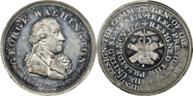 "1799" (ca. 1800) Repub. Ameri. Medal. Second Obverse. Musante GW-62, Baker-69A. White Metal. MS-62 (PCGS).
32.8 mm. 159.3 grains. Largely brilliant ...