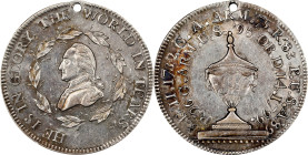 "1799" (ca. 1800) Washington Funeral Urn Medal. Musante GW-70, Baker-166A, Fuld Dies 1-B. Silver. AU-55 (PCGS).
29.6 mm. 153.7 grains. Neatly pierced...