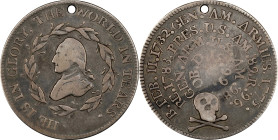 "1799" (ca. 1800) Washington Skull and Crossbones Funeral Medal. Musante GW-71, Baker-165A, Fuld Dies 1-A1. Silver. VF-20 (PCGS).
29.0 mm. 132.0 grai...