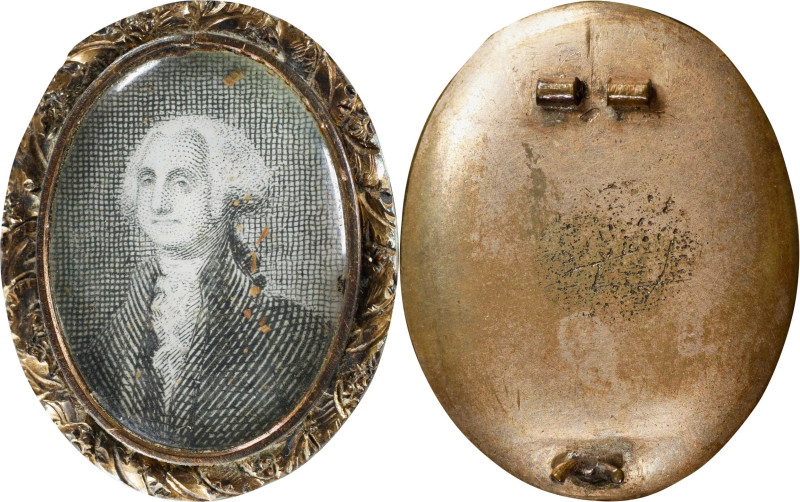 (ca. 1800) George Washington Memorial Brooch. Gold Oval Frame. Choice Extremely ...