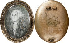 (ca. 1800) George Washington Memorial Brooch. Gold Oval Frame. Choice Extremely Fine.
24.4 mm x 19.6 mm. Gold oval frame encloses domed glass coverin...