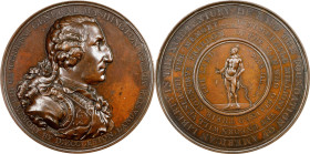 1805 Eccleston Medal. Musante GW-88, Baker-85. Copper. MS-62 (PCGS).
76.0 mm. 2023.1 grains. Mottled deep mahogany and chocolate brown with blushes o...