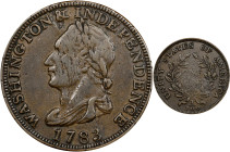 "1783" (ca. 1820) Washington Unity States Cent. Musante GW-105, Baker-1A, W-10135. Breen-1187. Triple Leaf at F. AU-50 (PCGS).
28.1 mm. 115.5 grains....