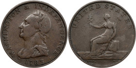 "1783" (ca. 1820) Washington Draped Bust Copper. Musante GW-108, Vlack 20-P, Baker-5, W-10410. With Button. VF-25 (PCGS).
27.9 mm. 103.7 grains. Fair...