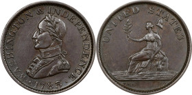 "1783" (ca. 1820) Washington Military Bust Copper. Musante GW-109D, Vlack 4-D, Baker-4, W-10180. Large Military Bust. MS-61 BN (PCGS).
28.0 mm. 112.9...